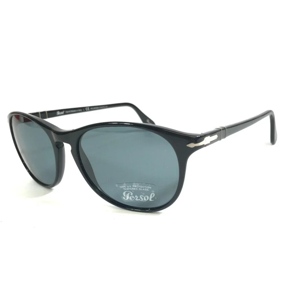 Persol Sunglasses 3042-S 95/4N Black Silver Square Frames Blue Polarized Lenses